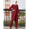 thumbnail image 3 of IBTOM CASTLE Muslim Clothes for Women Arabic Long Sleeve Loose Ramadan Tracksuit Islamic Clothing Blouse Wide Leg Pant Suits XL Wine Red, 3 of 8