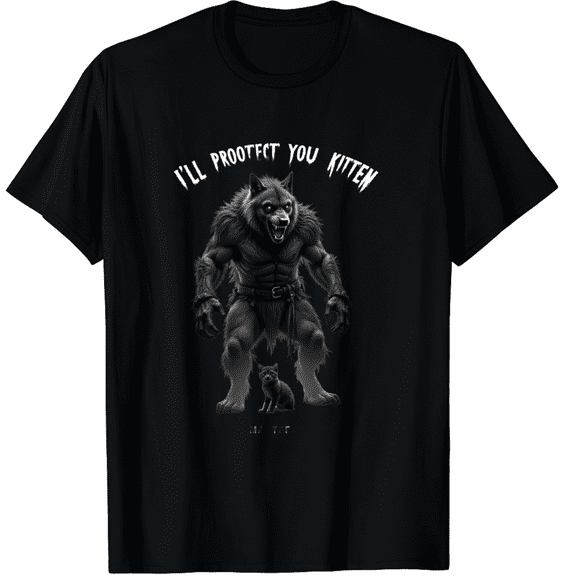 Funny Graphic Tee I'll Protect You Kitten Alpha Wolf T-Shirt