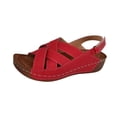 thumbnail image 2 of Miluxas Women's Wedge Sandals Ankle Strap Open Toe Summer Sandal Beach Bohemia Comfortable Platform Outdoor Flats Shoes Red 6(37), 2 of 9