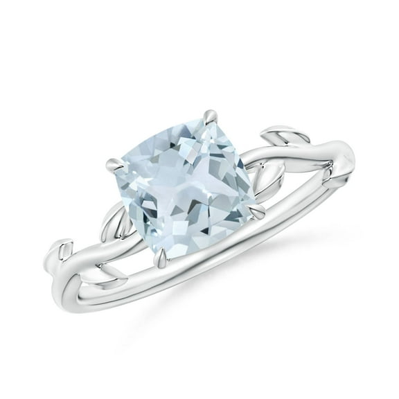 ANGARA Natural Nature Inspired Cushion 1.4 ct Aquamarine Ring in 14K White Gold for Women (Size-7mm) | March Birthstone, Birthday, Anniversary, Jewelry Gift for Women | Natural Aquamarine Ring