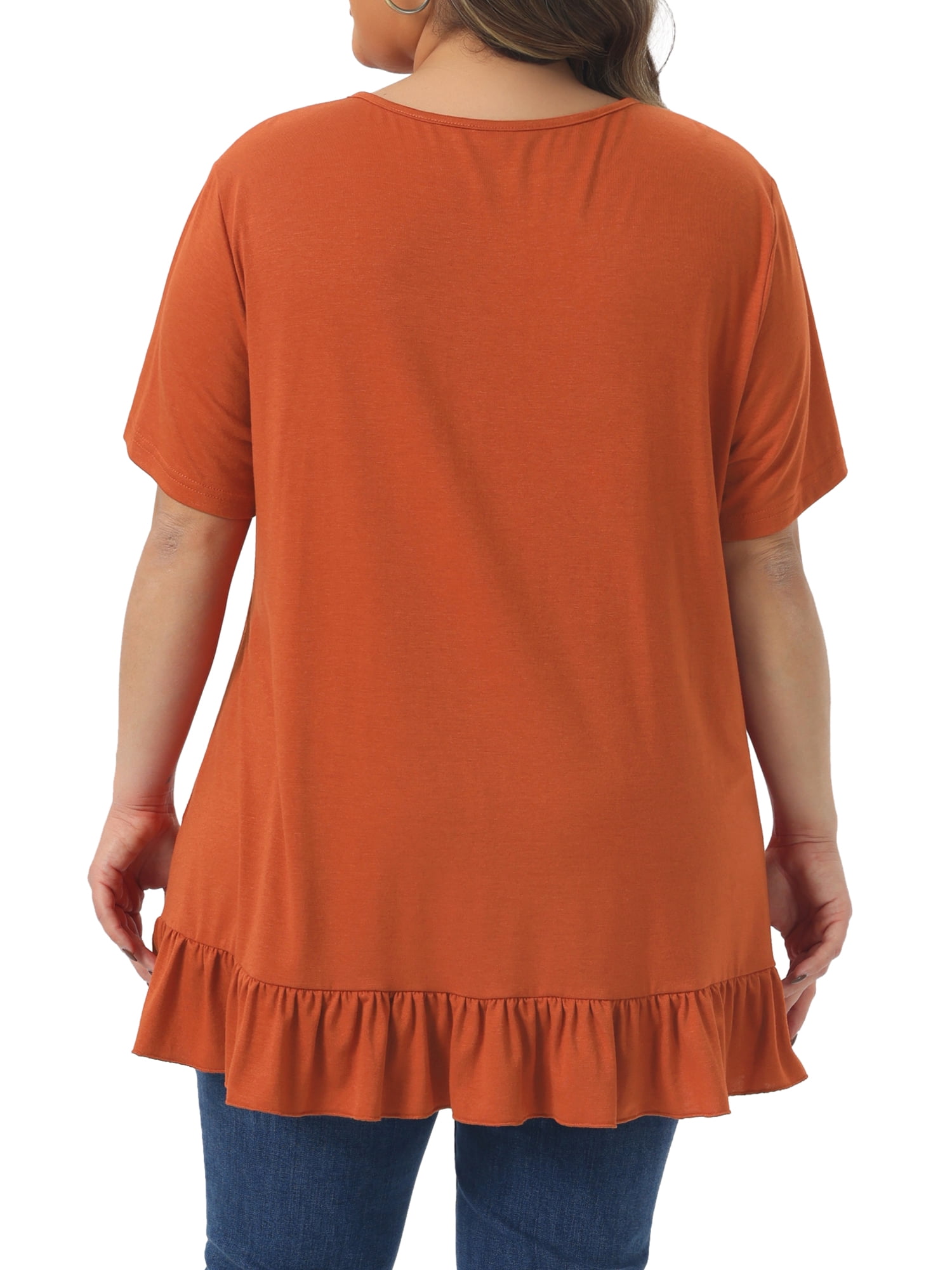 Women's Plus T Shirts Henley V Neck Button Up Short Sleeve Ruffled Hem Blouses Tops 4X Caramel