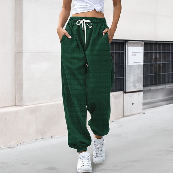 Endives Womens Cuffed Pants Baggy High Waisted Joggers With Pockets Comfy Workout Pants Sweatpants Fall Winter