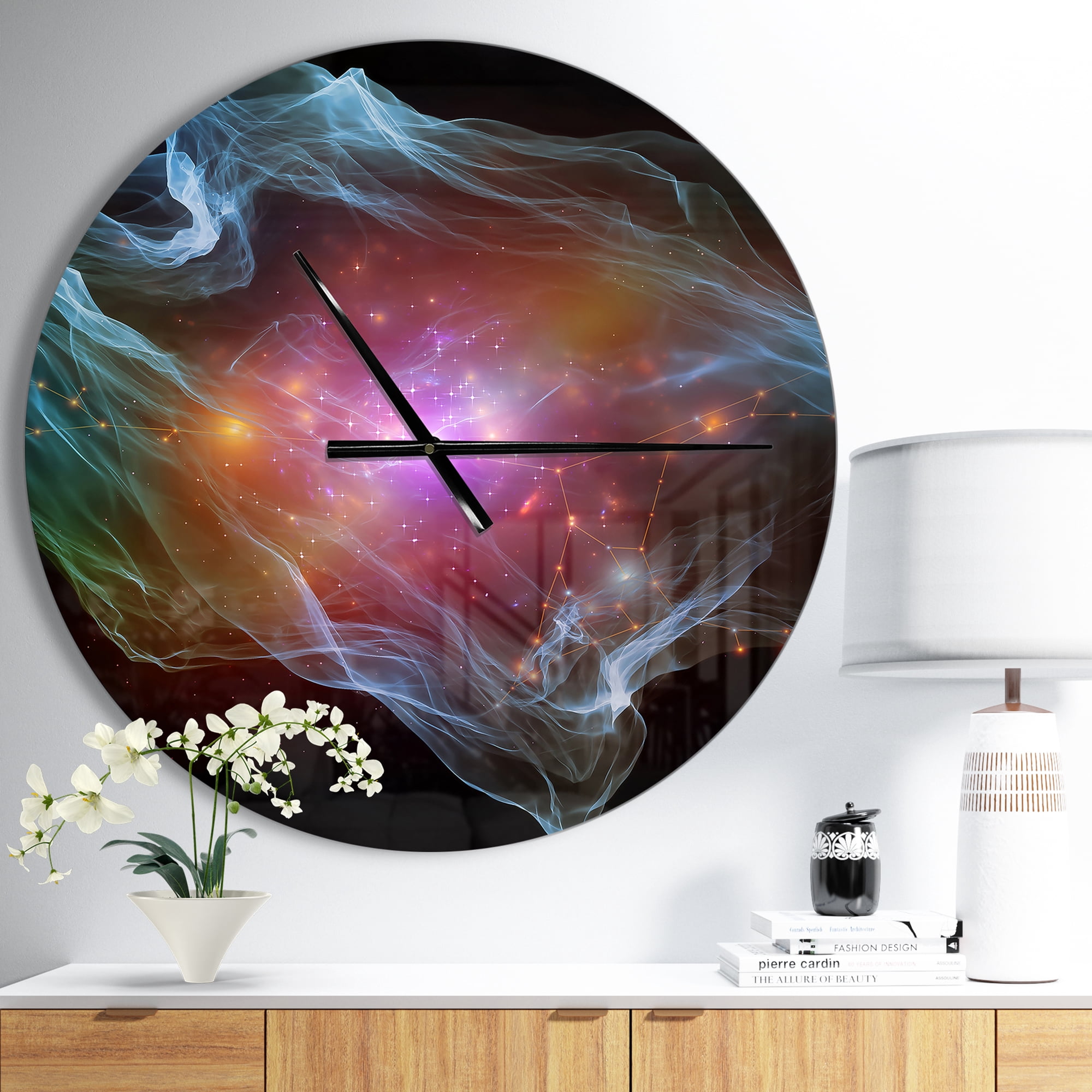 Designart 'Purple Lights of Network ' Modern wall clock