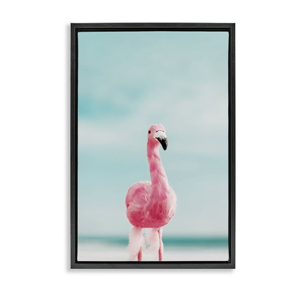 Stupell Industries Funky Summer Flamingo Nautical & Beach Photography Black Floater Framed Canvas Art Print Wall Art, 17 x 25