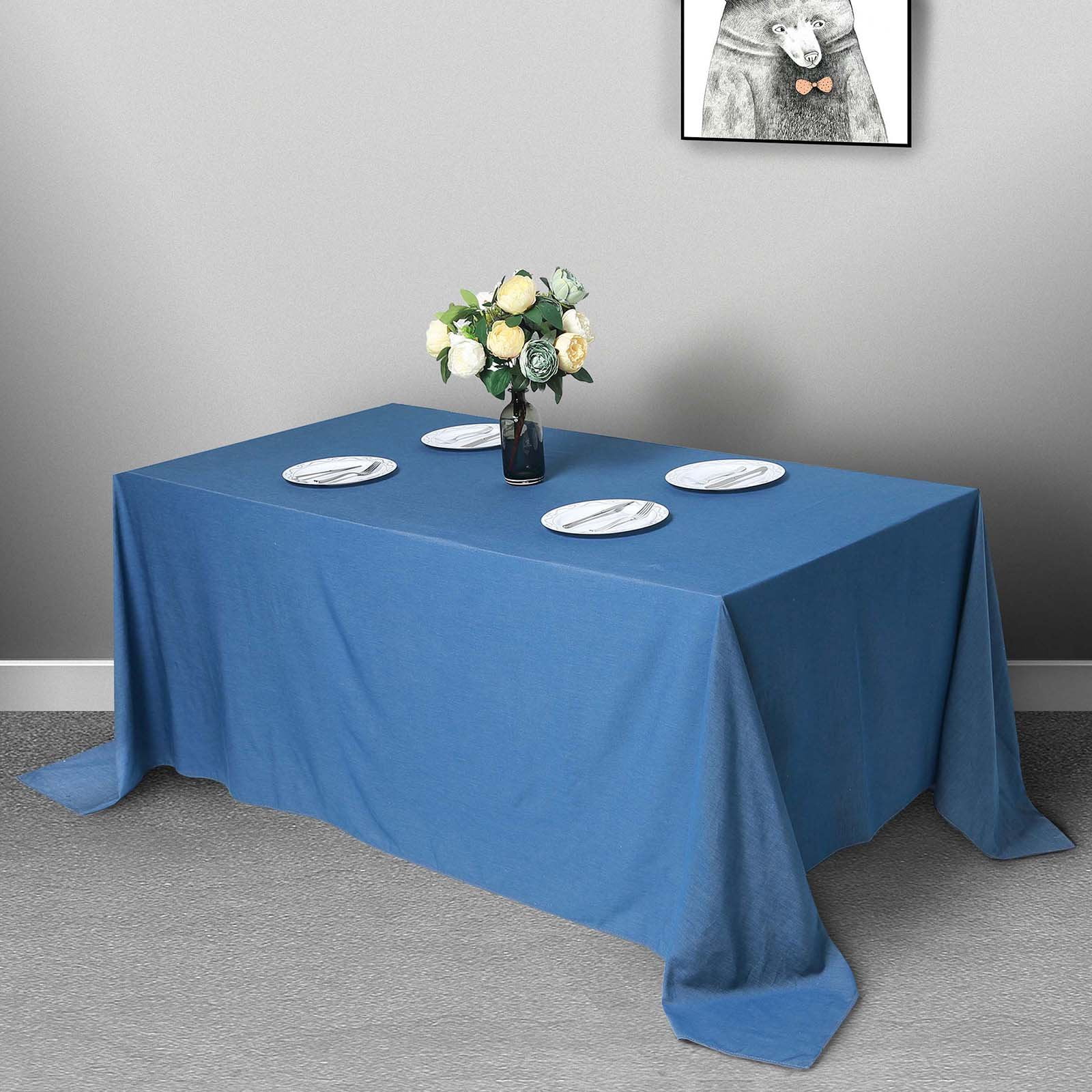 90"x156" Premium Dark Blue Faux Denim Polyester Rectangular Tablecloth