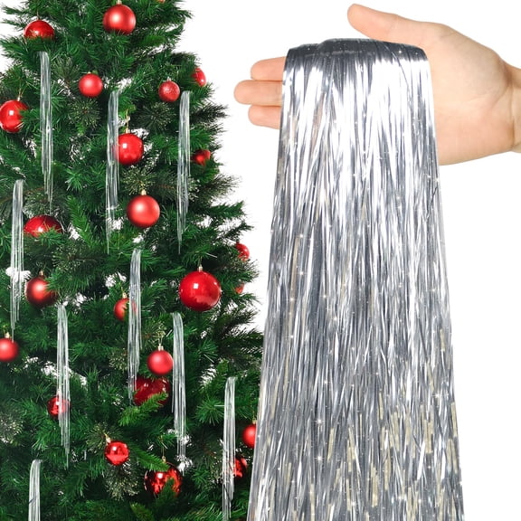 EBaokuup 22 Inch Silver Christmas Icicle Tinsel, Shiny Foil Garland for Tree and Holiday Decor