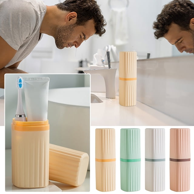 Portable Travel Toothbrush Cup Set | Plastic Toiletry Cup with Toothpaste & Toothbrush Holder | Home & Travel Bathroom Storage Case
