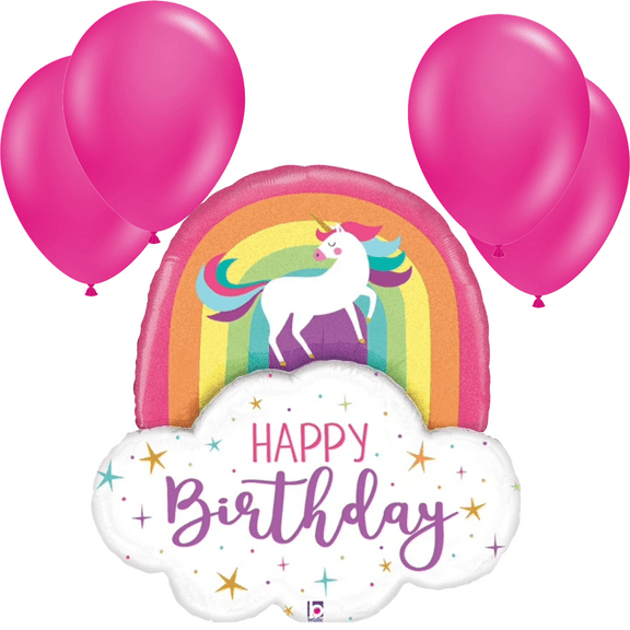 LoonBalloon 35 Inch Rainbow Unicorn Birthday Balloon with 4 latex balloons - Holographic & Magical