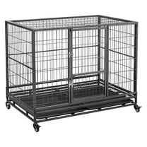 Large Dog Crate 42inch Heavy Duty Dog Crate with Removable Tray XL Metal Dog Kennel for Medium and Large Dogs Collapsible Dog Cage with Wheels, Black