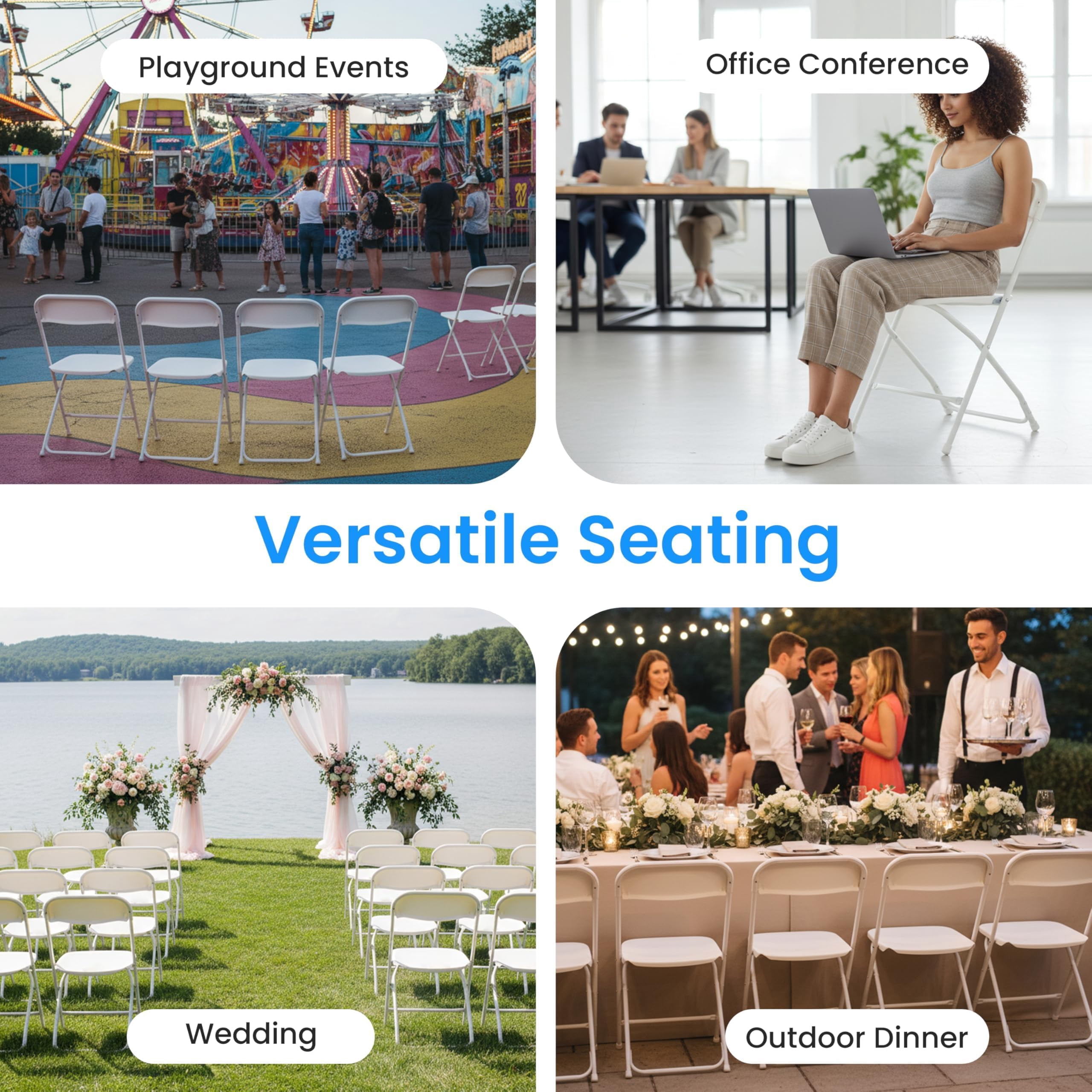 Simple Deluxe 4-Pack Plastic Folding Chair, Portable Chair with Metal Frame, 330lb Capacity, Foldable Stackable Indoor Outdoor Chairs for Wedding, Party, Picnic, Office & Dining, Black