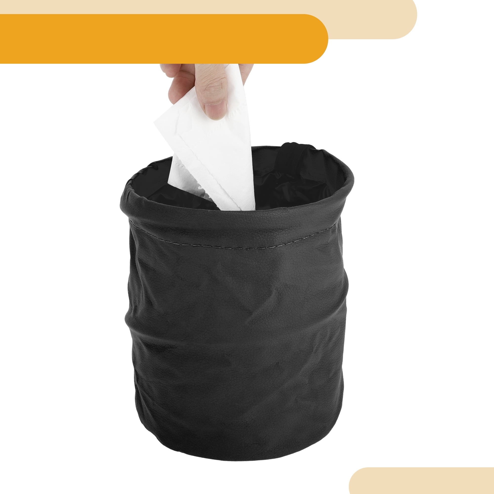 Unique Bargains Car Trash Can Auto Trash Bin Hanging Folding 5.9"x7.1" Black