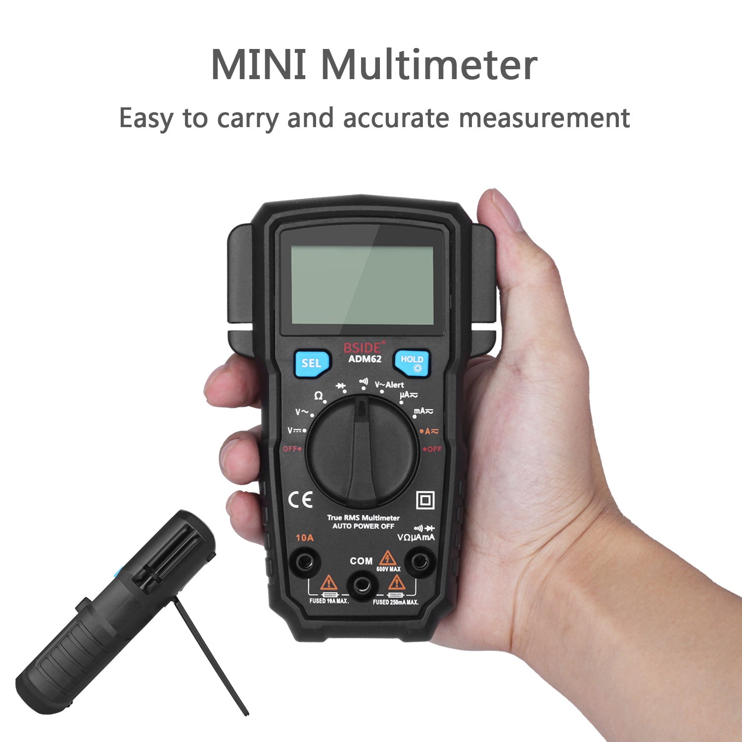 ADM66 Handheld Multimeter, 6000 Counts True RMS Meter AC DC AAA Battery LCD Display Automatic Shutdown Meter