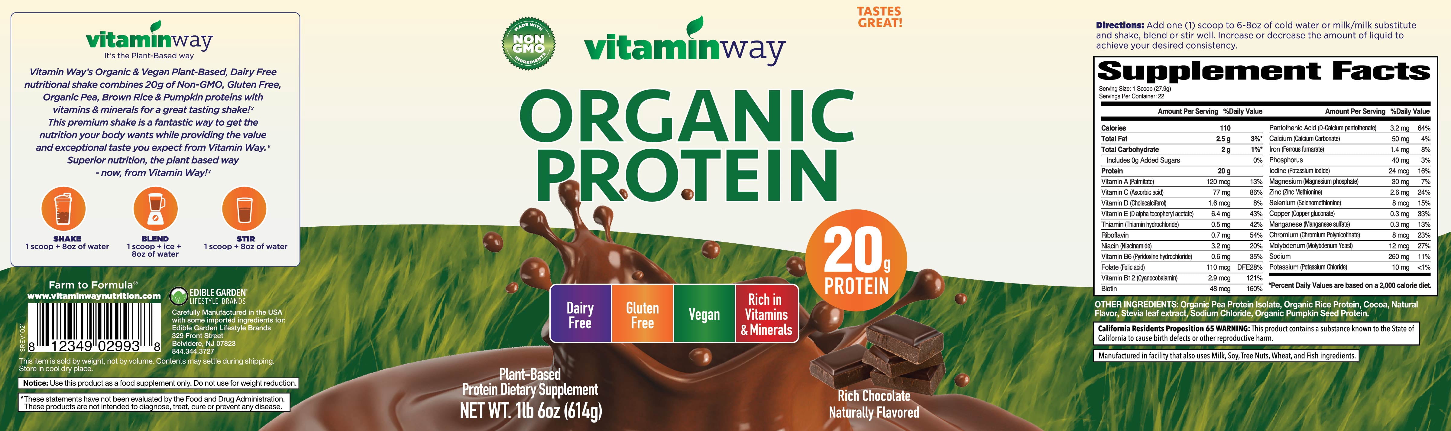 Vitamin Way Organic Protein Powder Chocolate - 20g of Non-GMO, Gluten Free Plant Protein
