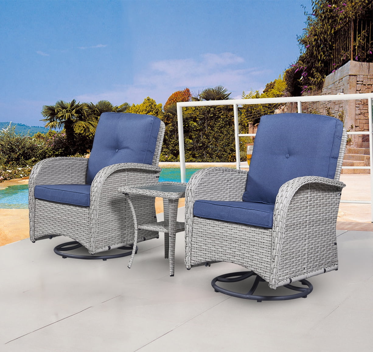 PARKWELL Outdoor Patio Wicker Swivel Rocker Furniture Set 360Degree