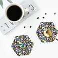 thumbnail image 5 of Pofeuu Colored Glass Print Leather Coasters Set of 6, Round Cups Mugs Mat Pad for Home Kitchen Heat Resistant Drink Coasters,Hexagon, 5 of 7