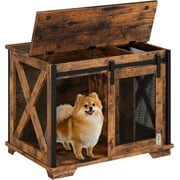 IDEALHOUSE 37'' Sliding Barn Door Dog Crate Furniture with Flip Top and Movable Divider, Wooden Dog Crate Table, Dog Kennel Side End Table, Rustic Brown