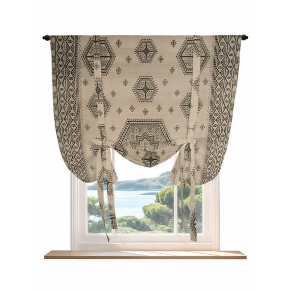 Farmhouse Boho Tie Up Curtains for Windows 45 Inch Length Balloon Curtains Kitchen Adjustable Balloon Window Shade Vintage Country Abstract Geometric Tie Up Valance Bathroom Curtain Window 42"x45"