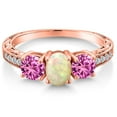thumbnail image 3 of Gem Stone King 1.73 Cttw Oval Cabochon White Ethiopian Opal Pink Created Sapphire 18K Rose Gold Plated Silver Ring for Women | Wedding Engagement Anniversary Promise Ring for Women | Size 6, 3 of 6