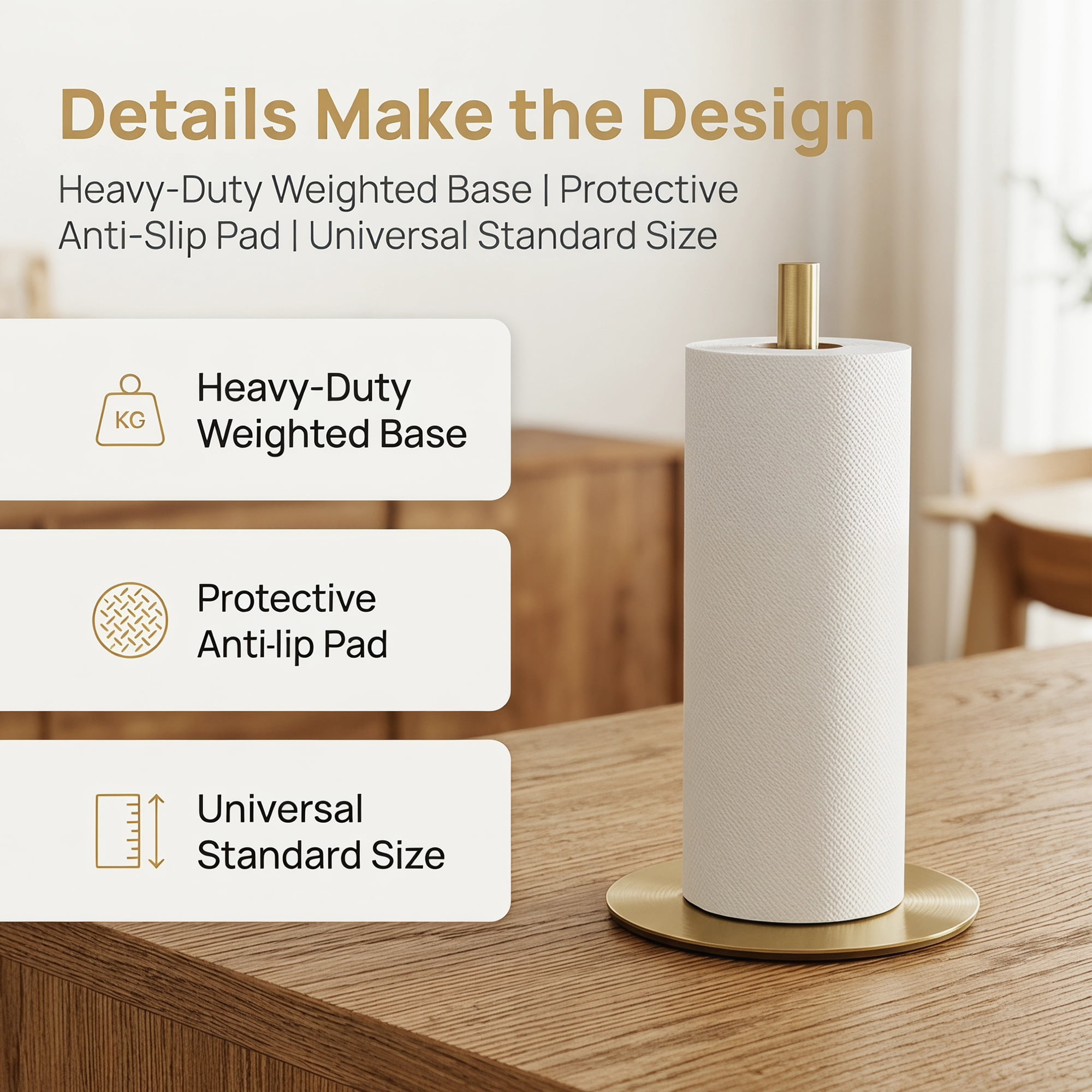 Unique Bargains Countertop Non Slip Base Dispenser Paper Towel Holder Gold B 11.8x6.7inch