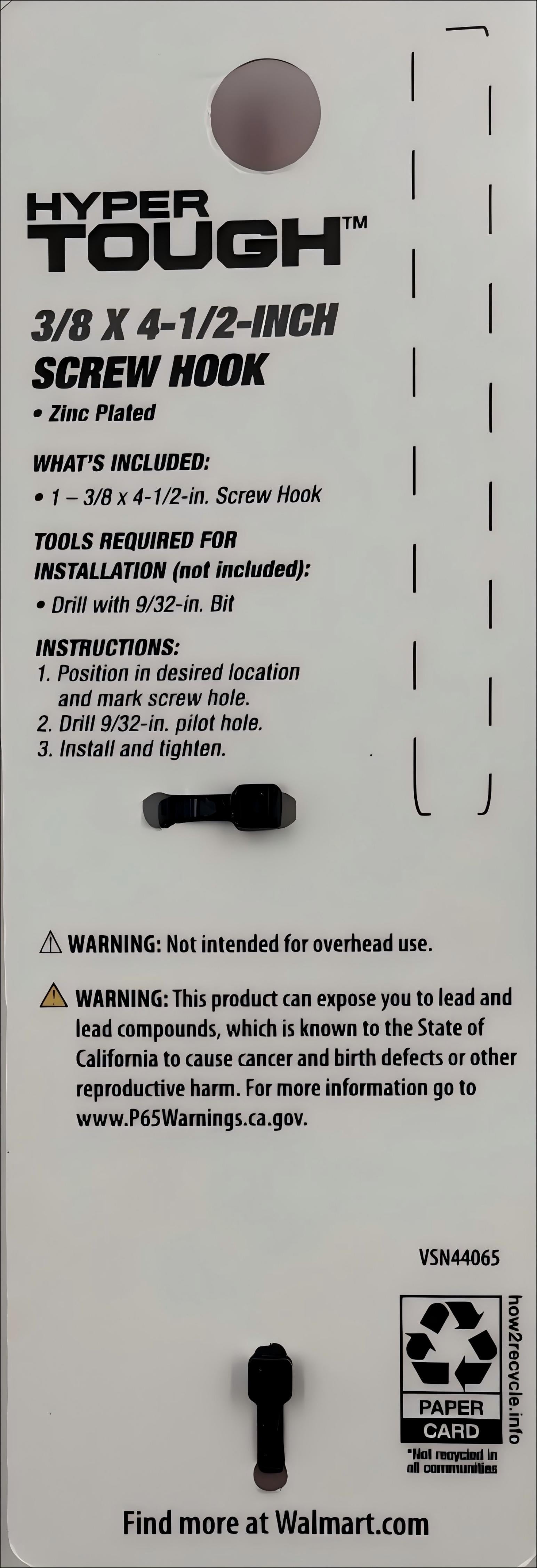 Hyper Tough Screw Hook 3/8 inch x 4-1/2 inch Zinc Plated