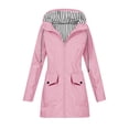 thumbnail image 3 of Women's Waterproof Windproof Rain Jacket Hooded Loose Fit Coat With Pocket Outdoor Casual Jacket Raincoat for Hiking Travel | CSEONE,Pink XL, 3 of 9