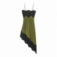 thumbnail image 7 of Womens Elegant Green Lace Trim Satin Slip Dress Sleeveless Asymmetrical Hem, 7 of 7