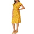 thumbnail image 4 of INSPIRE CHIC Women's Floral Dress V Neck Flutter Cap Sleeves Summer Midi Wrap Sundress M Yellow, 4 of 6