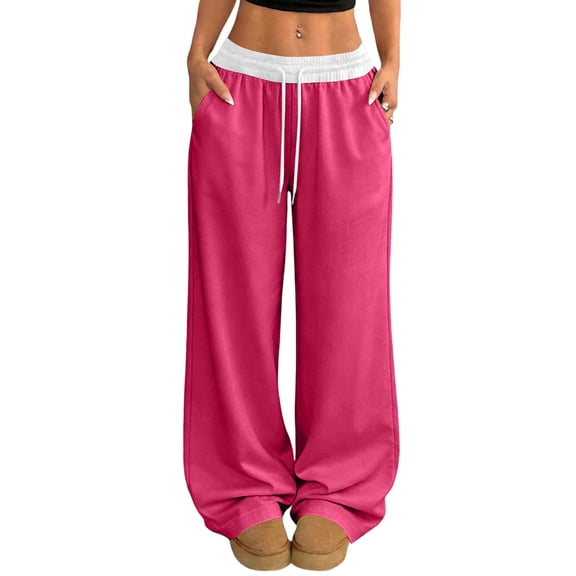longantii Wide Leg Sweatpants Women Baggy Joggers Comfy High Rise Soft Drawstring Pants Athletic Joggers Baggy Sweatpant with Pockets Watermelon Red XL