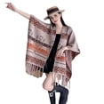 thumbnail image 3 of Women's Shawl Wrap with Tassel Open Front Retro Poncho Cape for Fall Winter (Chevron Beige), 3 of 5