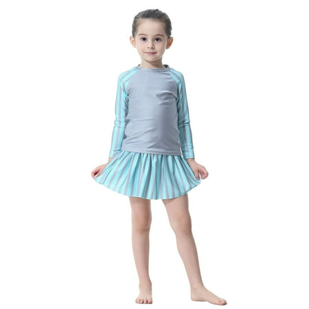 TBWNWG Girls Rash Guard Swimsuit Full Coverage Long Sleeve With Skirt for Children Swimwear Size 1 Year