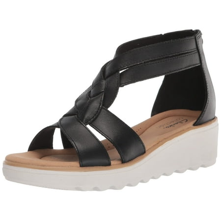 Clarks Jillian Bright Wedge Sandal, Black Leather, 10 Wide | Walmart Canada