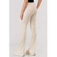 thumbnail image 4 of High Waist Waffle Textured Fleece Lined Flare Pants - Cream, 4 of 5
