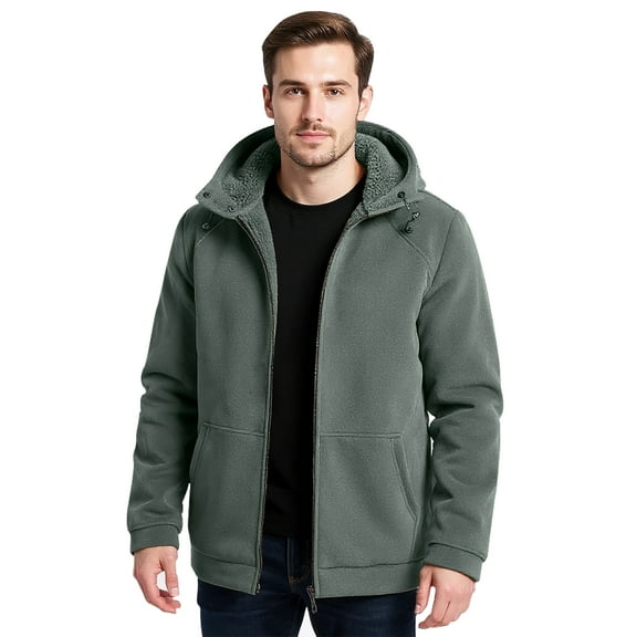 CharmCyan Men's Full Zip Hooded Jacket with Sherpa Lining Warmth for Outdoor Activities and Everyday Comfort Wear Army Green L