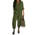 thumbnail image 3 of DYMADE Women Plus Size Slim Waist Long Sleeve Cropped Pants Fashion Jumpsuit With Belt, 3 of 6