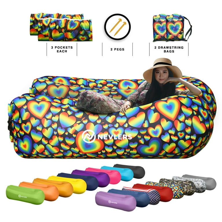 Nevlers 2 Pack Air Filled Inflatable Lounger Multi Color Hearts