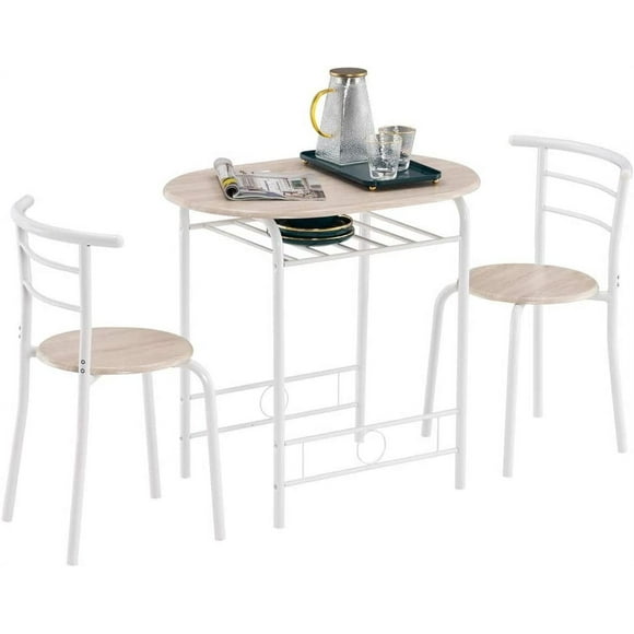 3 Piece Dining Table Set,Small Round Table for 2 with Wine Storage Rack and Metal Frame,Breakfast Nook Table Set for Home Bistro Pub Apartment Kitchen Dining Room Cafe, DCJZ-Tables0035