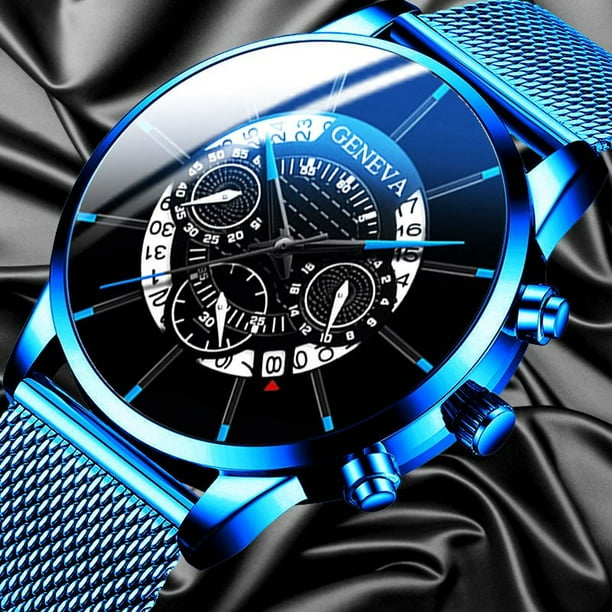 Reloj Geneva De Negocios Con Correa De Malla Azul De Acero Inoxidable Para Hombres Walmart en linea