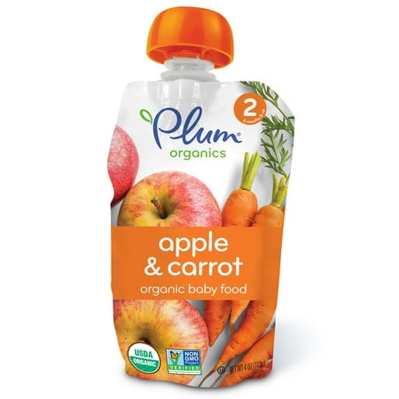 Plum Organics, Organic Baby Food, Stage 2, Apple & Carrot, 4 oz(pack of