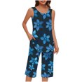 thumbnail image 2 of Conjunto de Verano para las Mujeres Casual Impreso sin Mangas Cuello Redondo Y Pantalones Recortados de Dos Piezas, 2 of 8