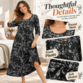thumbnail image 2 of DreamFish Long Nightgowns for Women 3/4 Sleeve Sleepshirts Loungewear Pleated Casual Sleepwear Loose House Dress, 2 of 4