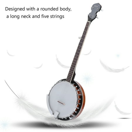 CNMODLE Five String Banjo Nickel Plated Armrest Coated Copper Alloy Round Mahogany Resonator Stringed Musical Instrument