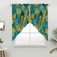 thumbnail image 2 of Swag Valance Curtains for Windows, Tropical Leaves Light Filtering Kitchen Curtains with Rod Pocket, Retro Pastel Turquoise Gold Palm Plant Window Treatment Valances for Living Room, 28x36 - 2 PCS, 2 of 9
