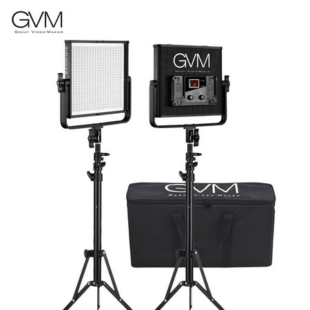 GVM GVM-520LS-B 2pcs Dimmable Bi-color LED Video Panel Light and 70inch Stand Lighting Kit CRI97+ TLCI97 3200-5600K Aluminum Alloy Housing with U-Bracket Interview Film-making Studio