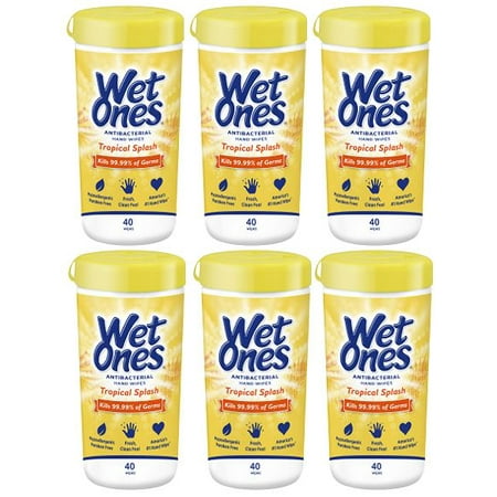 (6 Pk) Wet Ones Antibacterial Hand Wipes Canister, Citrus, 40