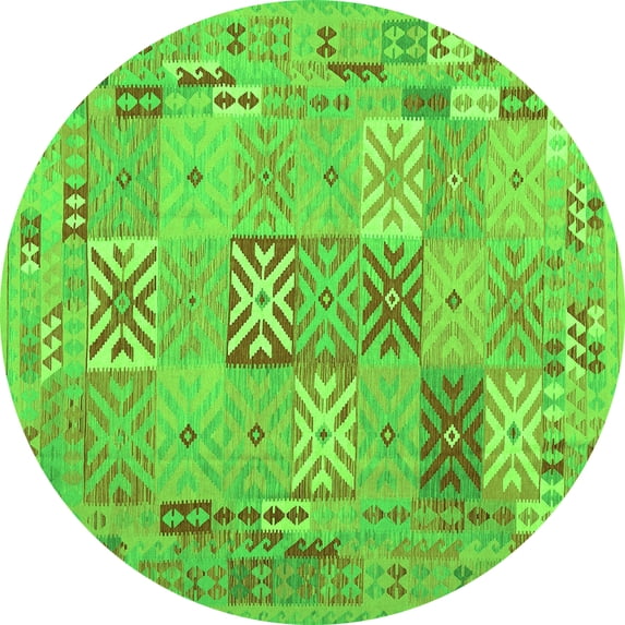 Ahgly Company Indoor Round Abstract Green Contemporary Area Rugs, 7' Round