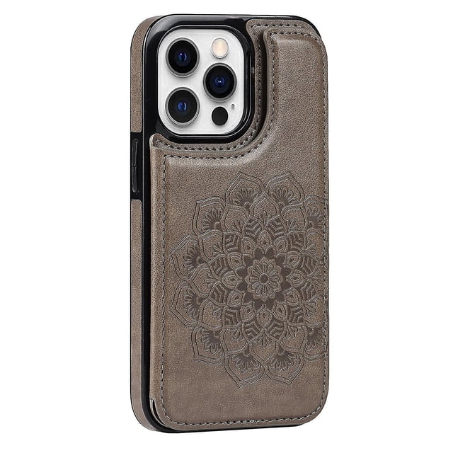 Funda para iPhone 12 Pro Max con tarjetero de piel sintética con estampado de flores de datura