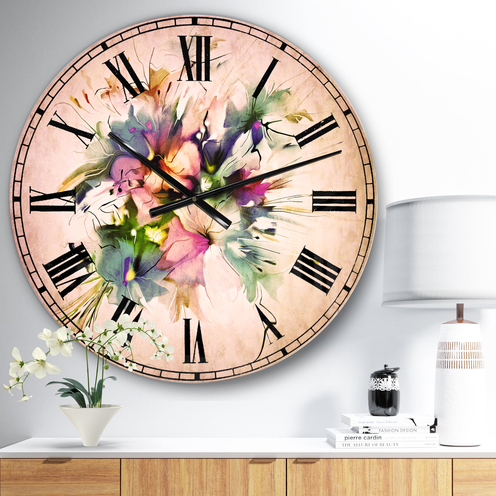 Designart 'Summer Colorful Flowers' Traditional wall clock