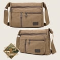 thumbnail image 3 of Yucurem Men Canvas Shoulder Bag Multi Pocket Male Travel Messenger Handbag (Coffee), 3 of 9