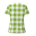thumbnail image 3 of Goofa White Green Plaid Pattern Womens Deep V Neck Low Cut Tops Casual Summer Short Sleeve Ribbed Knit T-Shirts-Medium, 3 of 5
