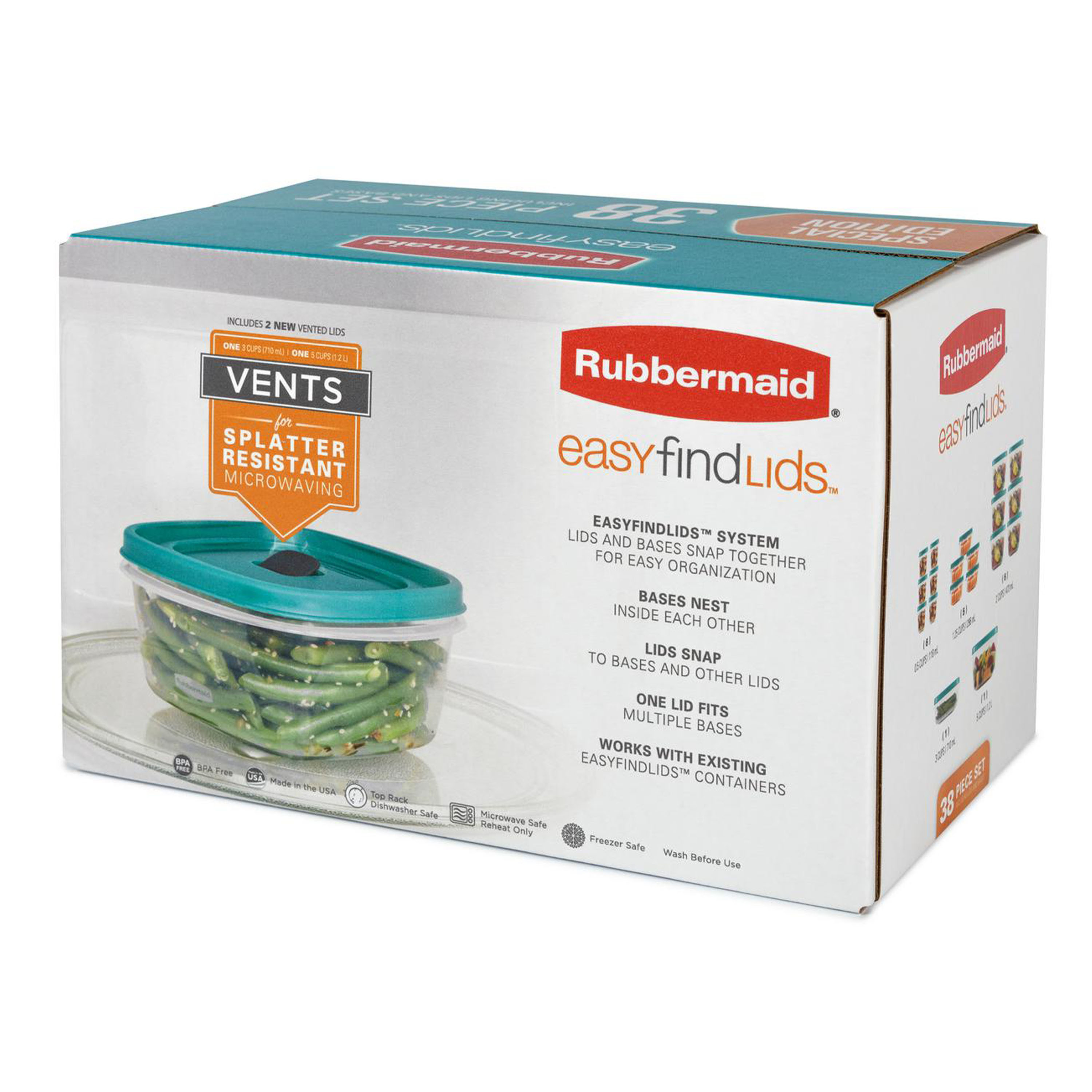 Rubbermaid Easy Find Vented Lids Food Storage Containers, 38-Piece Set, Teal - image 4 of 7